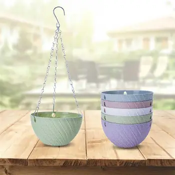 

Round Plastic Hanging Basket Flower Pot 16x10cm Garden Plant Chain Planters Decoration