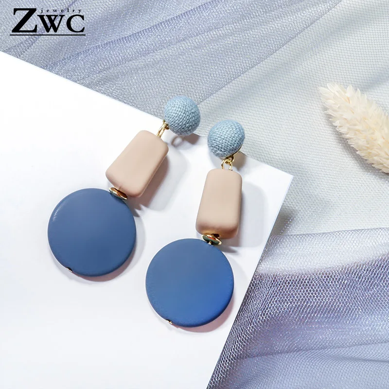 Женские Висячие серьги ZWC зеленые синие розовые висячие с геометрическим