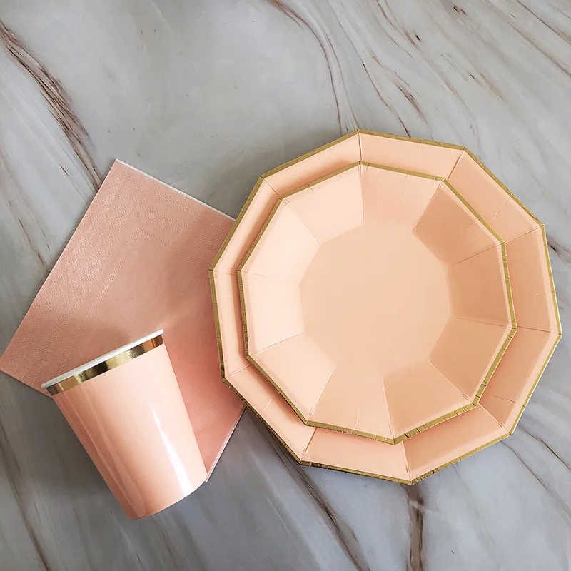 Decagon plate Оранжевый, розовый, для девочек, на день рождения, свадьбу, Han, вечерние салфетки, шестигранная тарелка, одноразовая посуда, набор, поставки - Цвет: Decagon plate