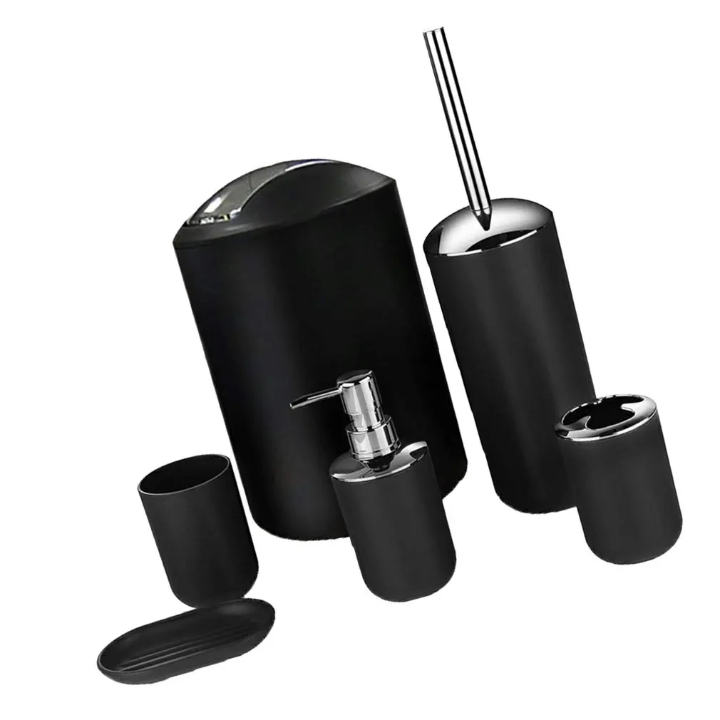 Creative Trash Can Hotel Household Goods Frosted Surface Plastic Bathroom 6Pcs Set Wash Bathroom Toiletries Set