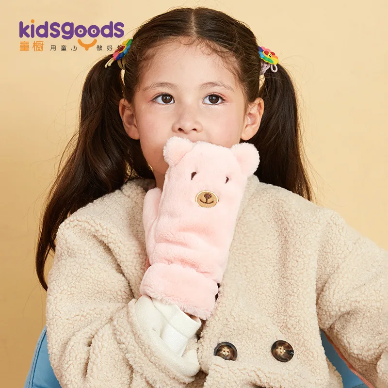 

Children Plush Warm Bear Mitten Winter Outdoor Big Kid Play with Snow Cute Modeling Halter Drawstring Top Gloves