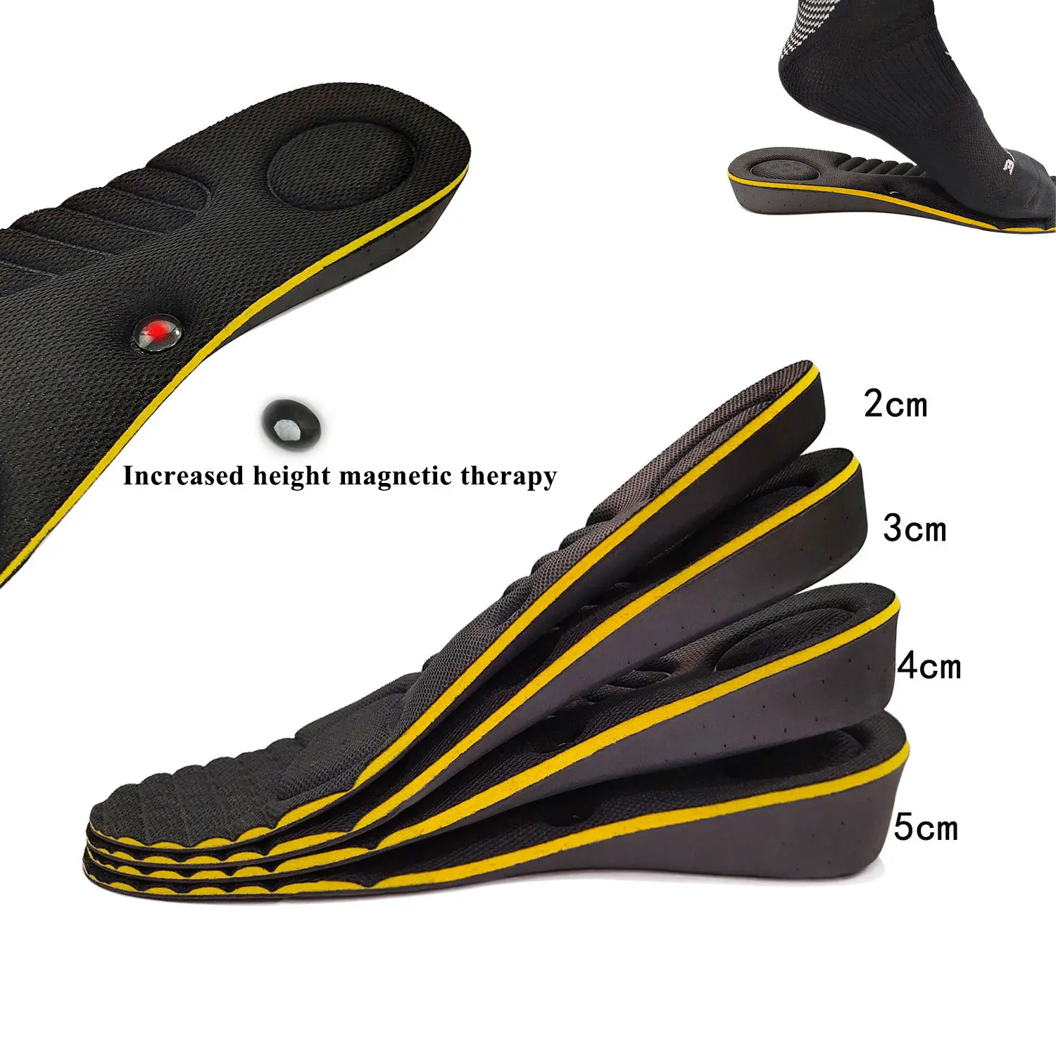 Massage Height Increase Insoles 2/3/4/5cm Up Invisiable Heighten
