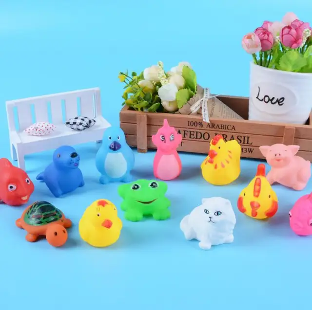 13 Pcs Cute Animals Swimming Water Toys Colorful Soft Rubber Float Squeeze Sound Squeaky Bathing Toy For Baby Bath Toys GYH 4