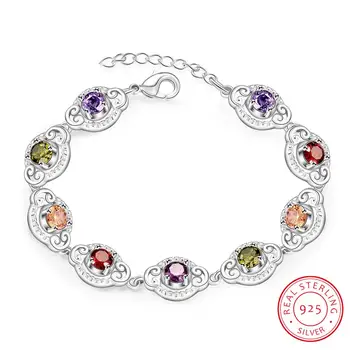 

Pretty Colorful Multi Colors Zirconia Bracelets 925 Sterling Silver With Extender Woman Lady Bracelet Bangle Jewelry Top Sell