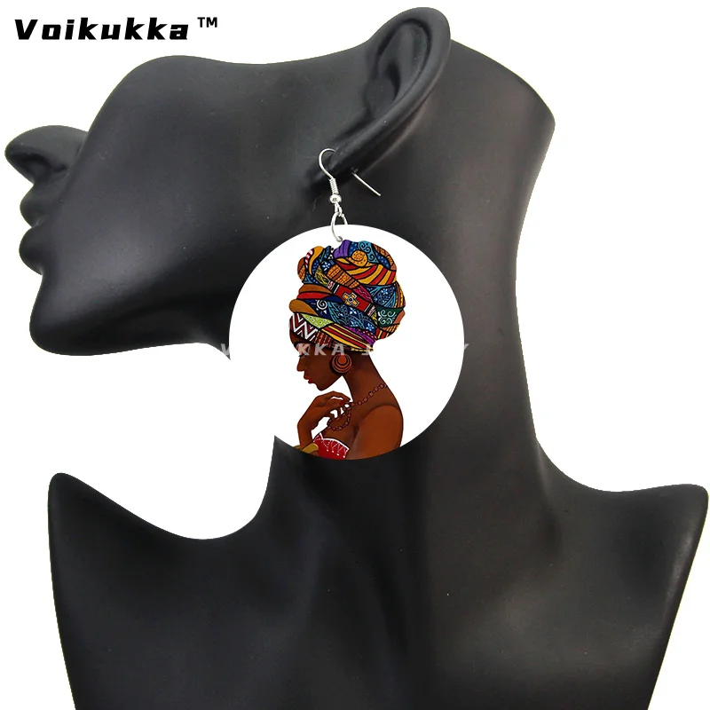 Voikukka Jewelry 6 Cm Circle African Women With Blue Hair Art Afro Girl Painting Wood Both Sides Printing Dangle Earrings 9 Voikukka Jewelry 6 Cm Circle African Women With Blue Hair Art Afro Girl Painting Wood Both Sides Printing Dangle Earrings