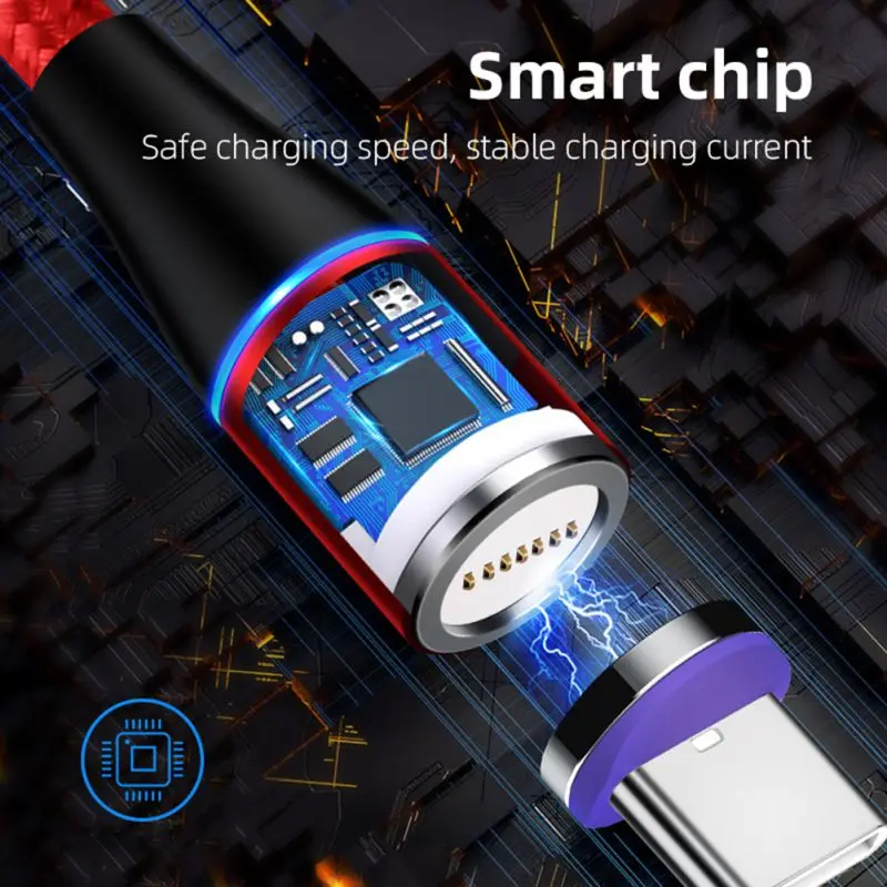 5A Магнитный USB C кабель круглый разъем вращающийся на 360 градусов светодиодный шнур для зарядки с магнитным разъемом
