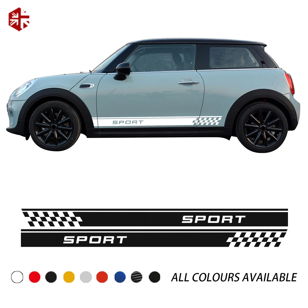 2 Pcs Racing Sport Checkered Styling Car Door Side Stripes Sticker Body Decal For MINI Cooper S F56 JCW One 3d Accessories