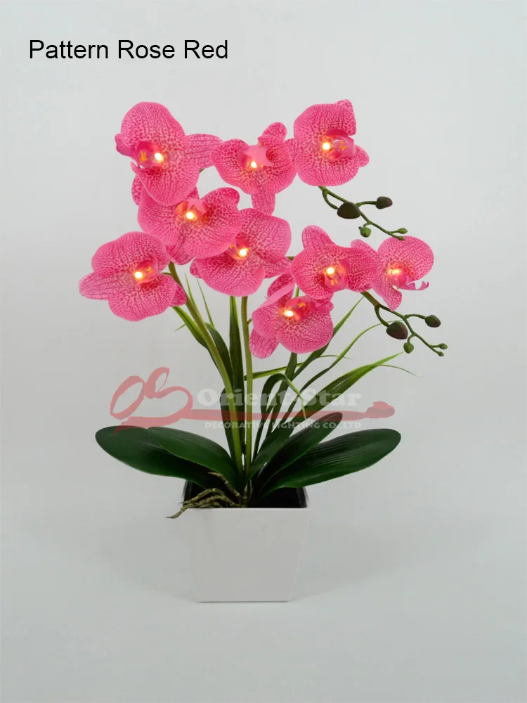 2"(50 см) светодиодный Цветок орхидеи, бонсай, 9 шт., теплый белый светодиодный/освещенный цветок с 2* AA батареей - Цвет абажура: Pattern Rose Red