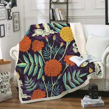 

Skull Blanket Floral Skull Throw Blanket Black White Background Sherpa Fleece Blanket Retro Skull Christmas Skull Soft Blanket