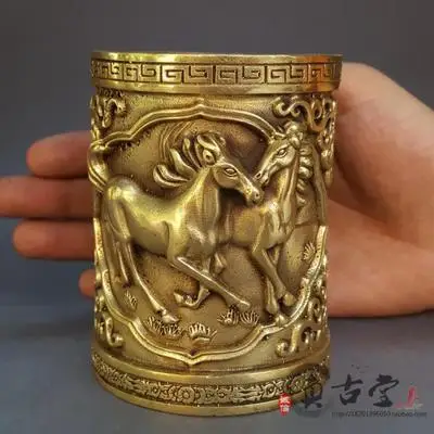 Чистая медь двойной дракон ручка держатель, лошадь Орел бытовые офисные канцелярские сокровища - Цвет: 1