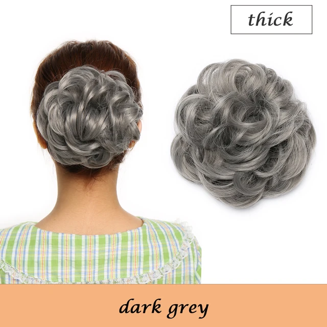 HAIRRO 80g Straight Donut Chignon Hairpieces Synthetic Ombre Elastic Updo Chignon Fluffy Messy Scrunchies Hair Bun For Women dark grey-38g