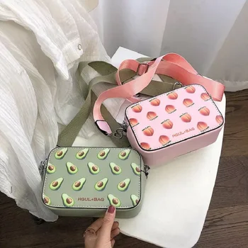 

HEFLASHOR Fruit Avocado Handbag Small Box Shape Shoulder Bag Pink Strawberry Crossbody Bag Watermelon Bag Fashion Messenger Bag