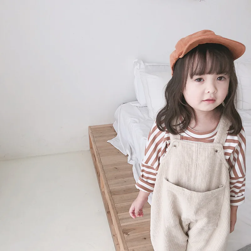 Детская одежда; коллекция года; новые модные вельветовые комбинезоны для девочек; Детские корейские штаны