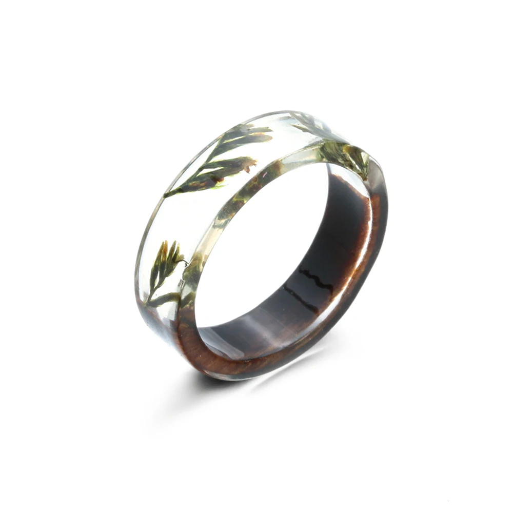 Дизайн деревянное цветочное кольцо ручной работы из смолы растения внутри ювелирные изделия Новая новинка деревянная кольцо на головщину - Цвет основного камня: LV