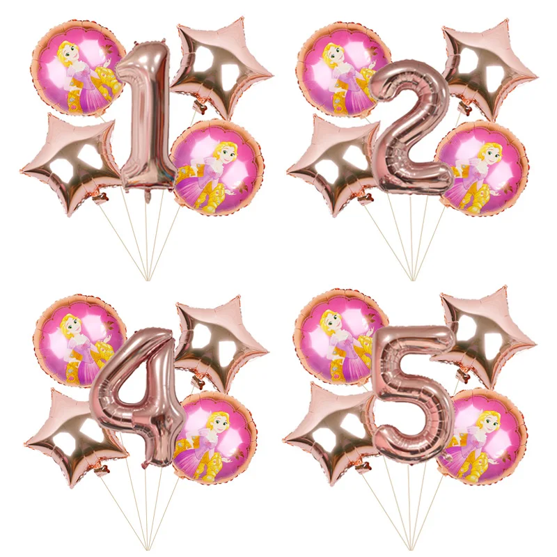 6pcs 18inch rose gold Princess foil balloons Birthday Party decorations kids Snow White Anna baby gift 40inch number air globos - Цвет: Anna rose gold set