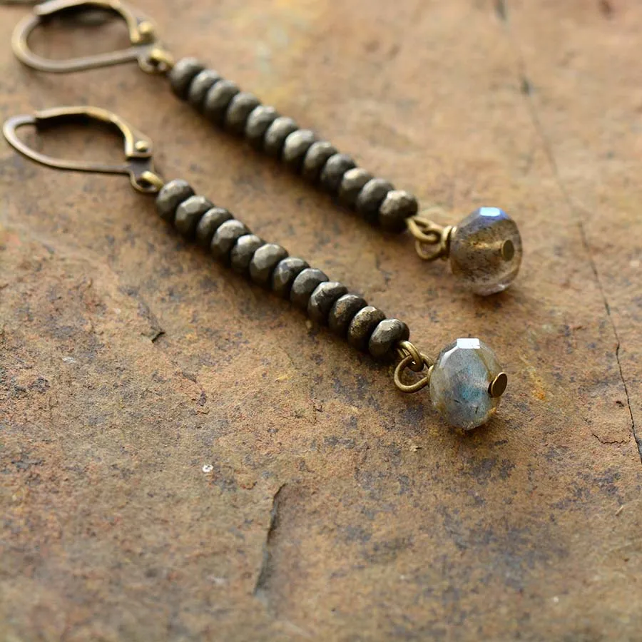 Unique Women Earrings Faceted Pyrite Labrodorite Dangle Earrings Ethnic Boho Jewelry Gifts Dropship