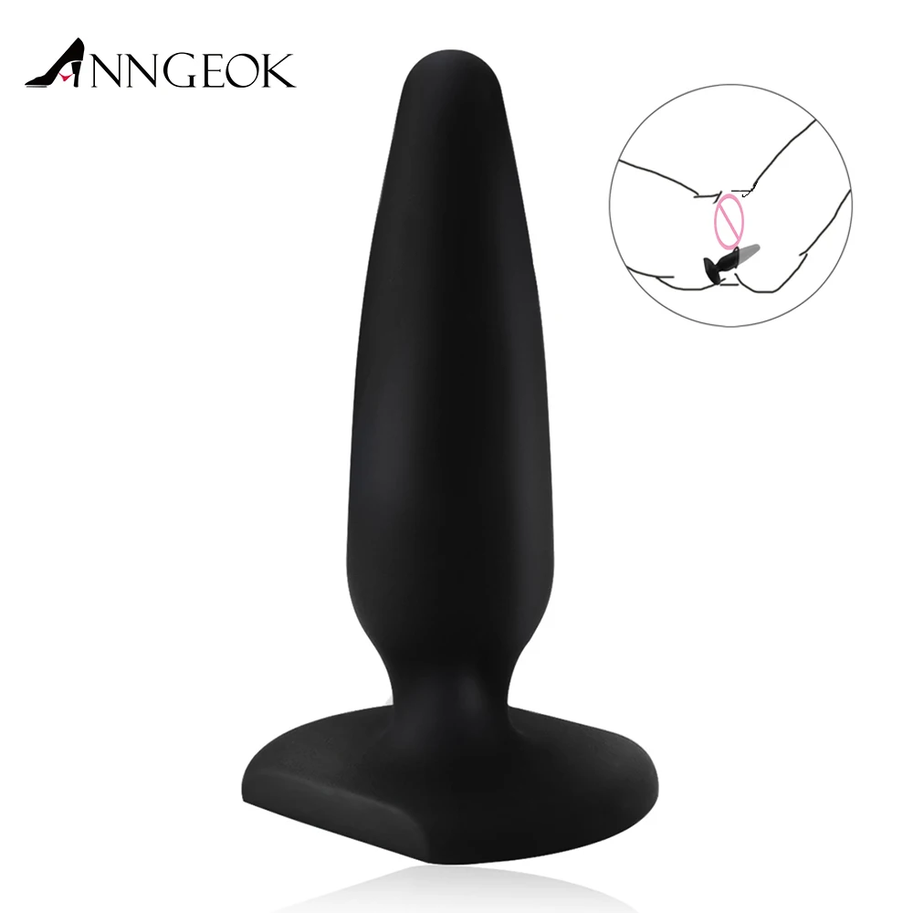ANNGEOK Soft Black Anal Butt Plug Vaginal G-spot Stimulation Adult Women Gay Sex Toys Smooth Slicone Big Anal Plug