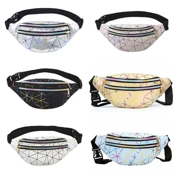 

PU Leather Sitching Pattern Bag Diagonal Laser Waist Bag For Women Men Patchwork Chest Phone Pouch Packet Waist Bag Dropship New