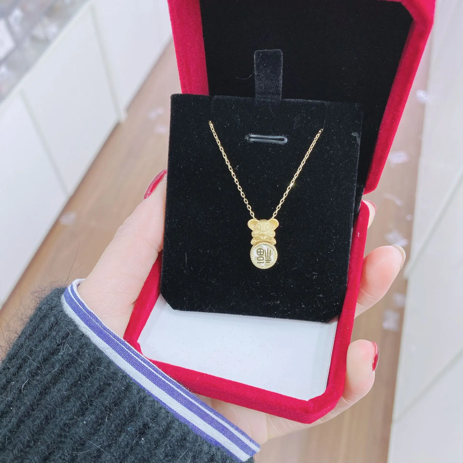 

S925 Fine Silver Rotating Mouse Necklace Rat Endless Fortune Rotation Cute Little Mouse Choker N073