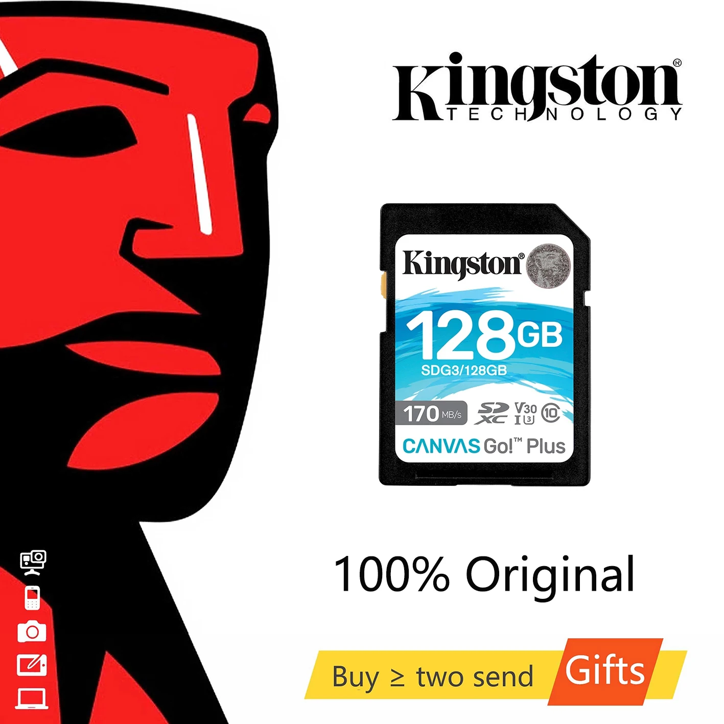 Карта памяти Kingston SD SDHC SDXC V30 U3 класс 10 90 128 64 ГБ 32 МБ/с. 4K для камер | Компьютеры и офис