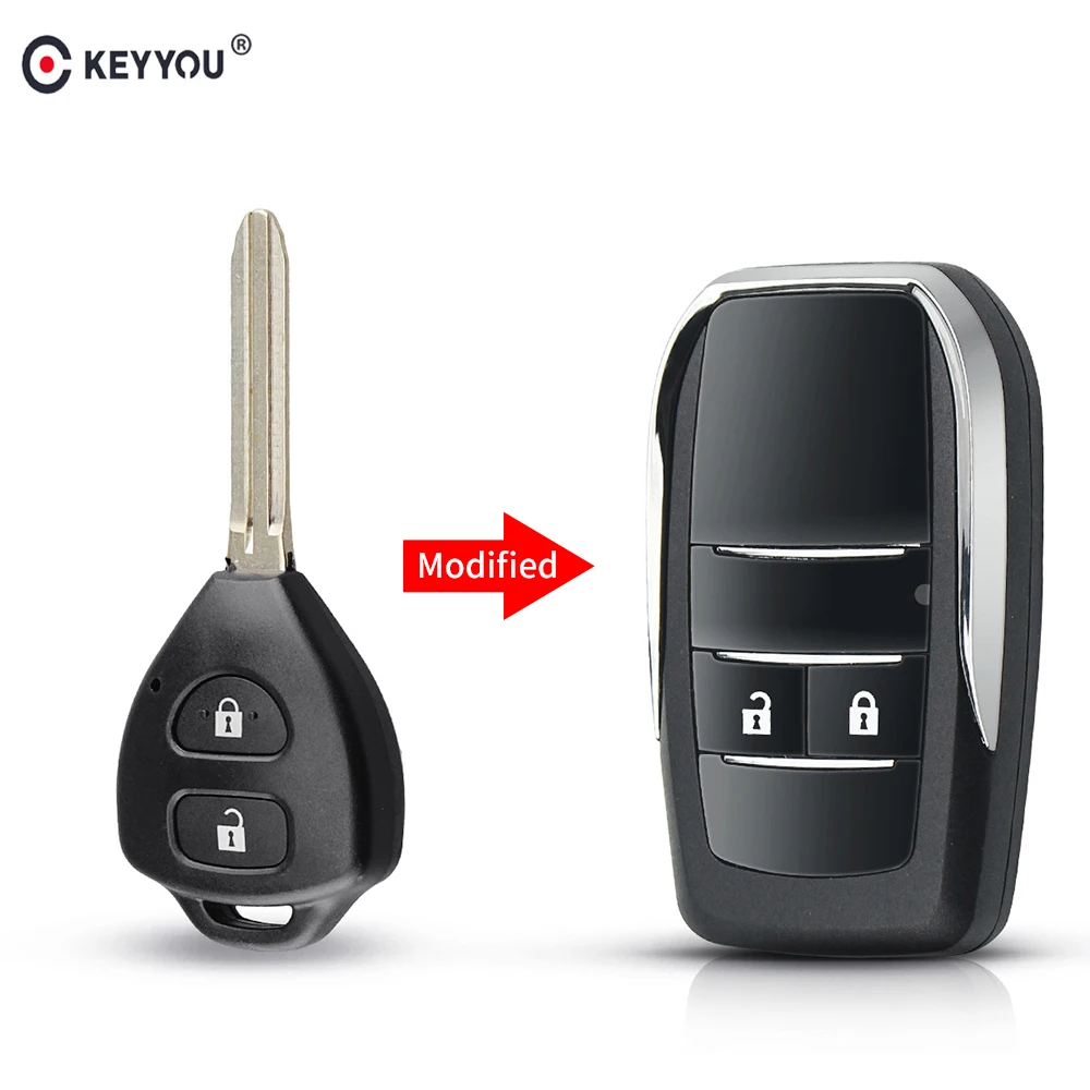 US $76.67 KEYYOU 10pcs Car Flip Key Shell For Toyota Camry Corolla RAV4 Reiz Fob 2 Buttons Modified Remote Key TOY43 Blade Blank Case