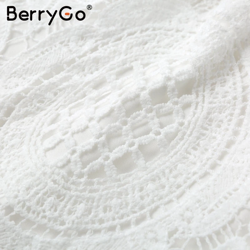 BerryGo сексуальное открытое белое платье с высоким воротом, женское элегантное кружевное платье с длинным рукавом для вечеринки, шикарное прямое женское осеннее короткое платье