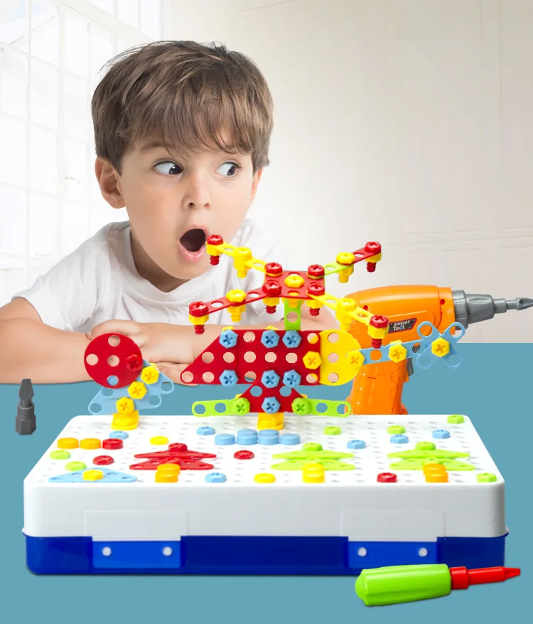 Small Double Children'S Educational Toy Electric Drill Screw Platter Accessories Early Education DIY Inserted Building Blocks Ma