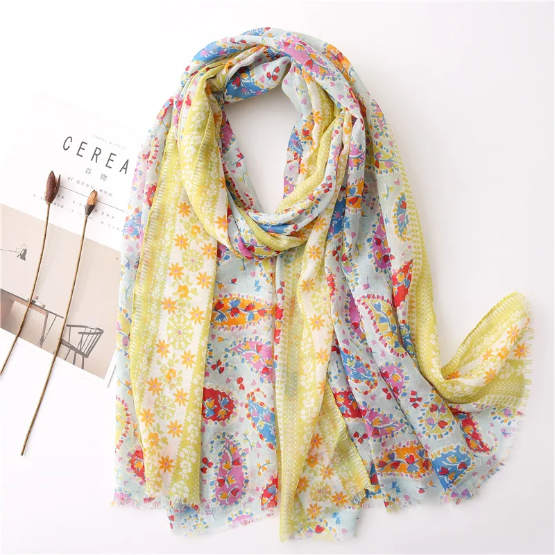 

10 шт./партия, Женский хлопковый шарф с цветочным принтом