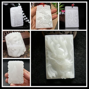 

High Quality Unique Natural White jade Carved Buddha Dragon phoenix Lucky Amulet Pendant Necklace For Women Men Pendant Jewelry