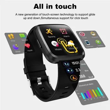 

Smart Watch Men's Watches Full Screen Touch Square Dial Calorie Heart Rate Waterproof Sports Mode