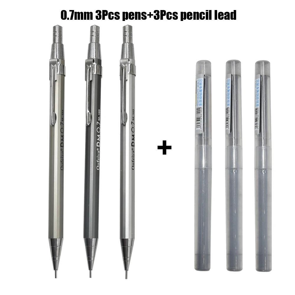 3+3Pcs 0.5mm/0.7mm Plastic Push Automatic Pencil Refill Drawing Pencil Set For Drawing School Gifts Stationery Exam Supplies