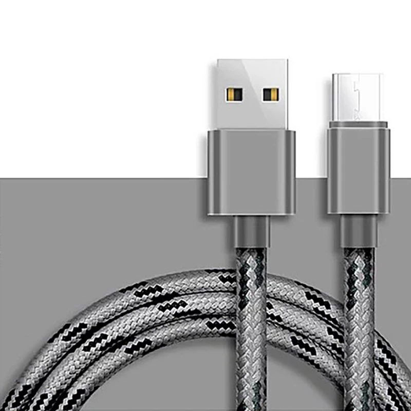 Нейлоновый Кабель Micro-USB в оплетке 1 м/2 м Синхронизация данных USB кабель зарядного устройства для samsung huawei Xiaomi Tablet Android USB Phone быстрые кабели - Цвет: Grey