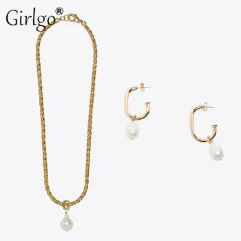 

Girlgo Punk Za Necklace Earring Sets For Women 2020 Bohemia Gold Color Metal Aesthetic Collier Cute Earring Wedding Party New