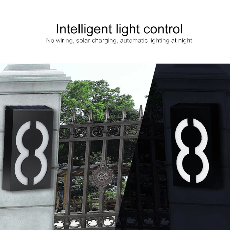 

Digits 0-9 Modern Waterproof Door Number Plate Light House Hotel Door Address Sign Plaque Solar Power LED Lamp DIY Decoration
