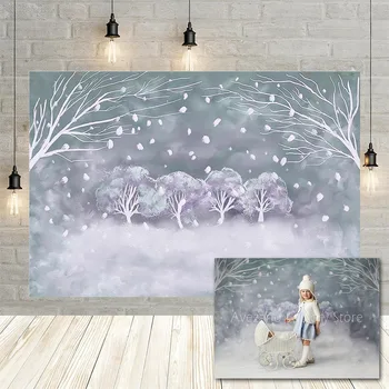 

Avezano Winter Photography Background Painted Gray Forest Snowflake Children Portrait Decoration Backdrop Photo Studio Photocall