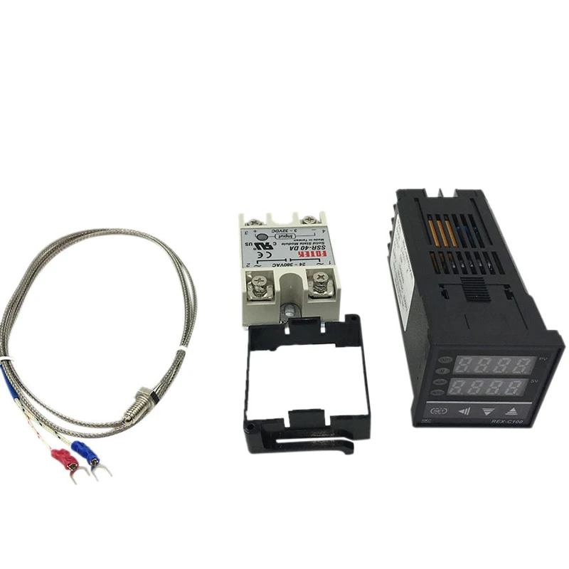 

Rex-C100 Digital Pid Temperature Controller Thermostat SSR Output + Max.40A SSR Relay + K Thermocouple Probe High Quality RKC