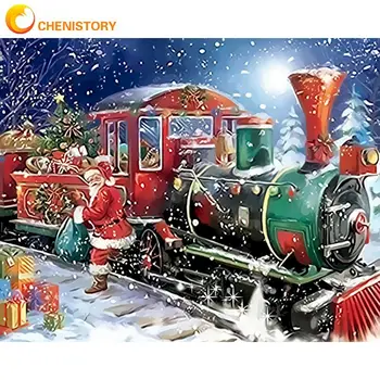 

CHENISTORY Christmas Santa Claus On Train Scenery Painting By Numbers Kits For Kids Unique Gift Diy Framed Oil Paints Kits Diy P