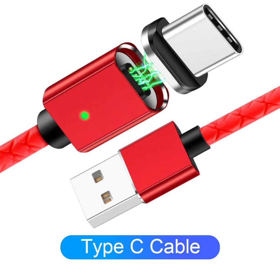 Магнитный зарядный кабель Micro usb type C для Apple iPhone Lighting Cable 3A Быстрая зарядка провод заглушка для защиты мобильного телефона от пыли шнур зарядного устройства - Цвет: For Type C Red