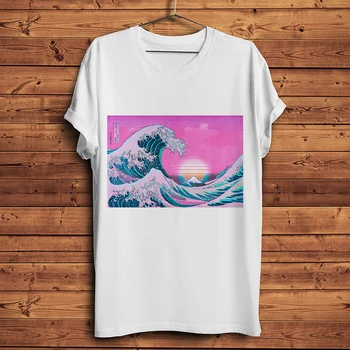 

Vaporwave The Great Wave off Kanagawa Aesthetic t-shirt homme short sleeve t shirt men white vintage casual tshirt unisex