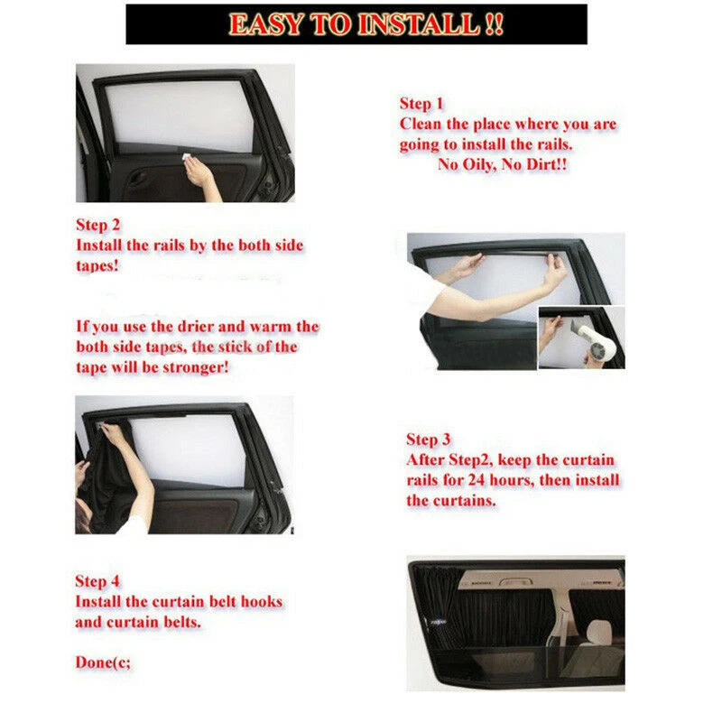 

Replace Car Curtain Accessories Kit Universal Car Van VIP Style Window Anti-UV Sunshade 50x39cm Front & Rear Visor