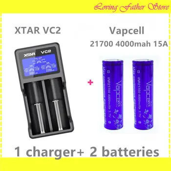 

2 pcs VAPCELL 21700 4000mah 15A rechargeable batteries and 1 pcs XTAR VC2 lithium 2 slots rechargeable battery charger