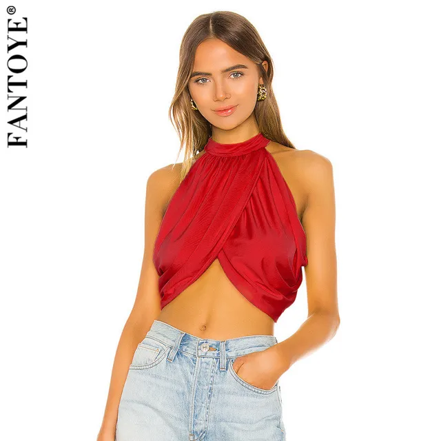 FANTOYE-Top Halter con cuello cruzado por delante para mujer, Top corto con espalda descubierta, chaleco de vendaje, informal verano, camisola - AliExpress Ropa