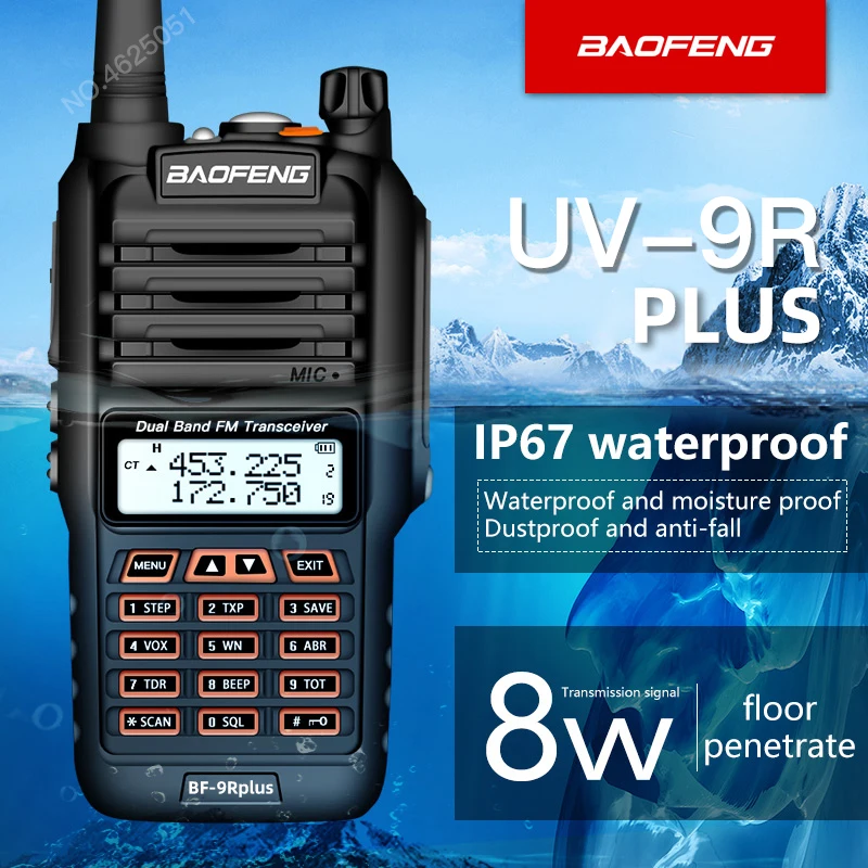 Baofeng UV9R plus 8 Вт Высокая мощность 50 км радиоприемник IP67 HF трансивер