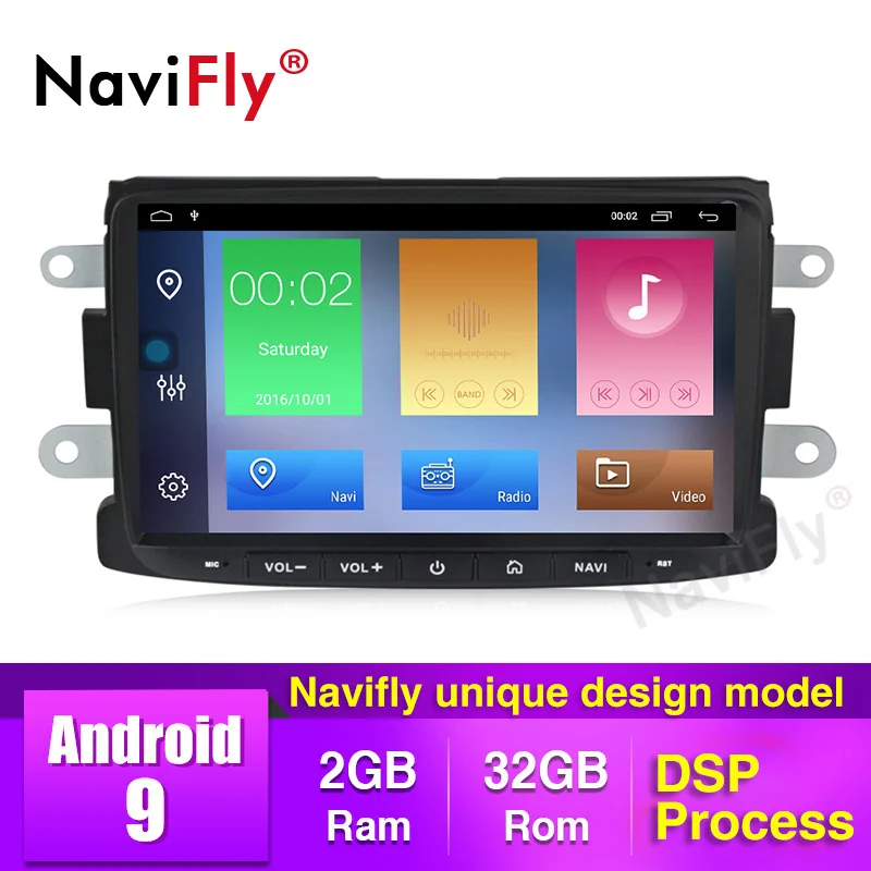 Navifly 2G+ 32G DSP авто gps навигация Android 9 Автомагнитола стерео для Dacia/Duster/Sandero с wifi BT RDS 7708IC 1080P HD