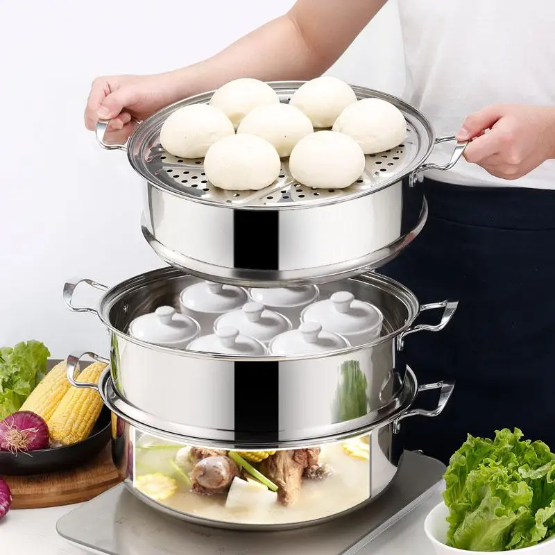 23inch Cooking Steamer Pot Multi-function Extra large Commercial 60CM 3-6  layer Food Steamer Pot Hot Pot Soup