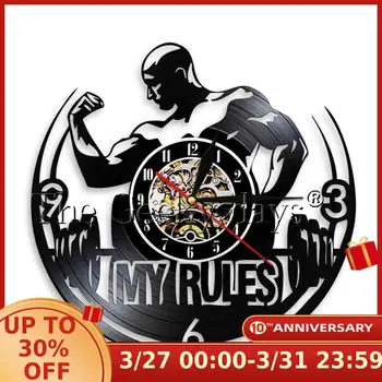

1Piece My Life My Rules Inspirational Vinyl Wall Clock LED Wall Sign Fitness Room Decor Bodybuilding Contemporary