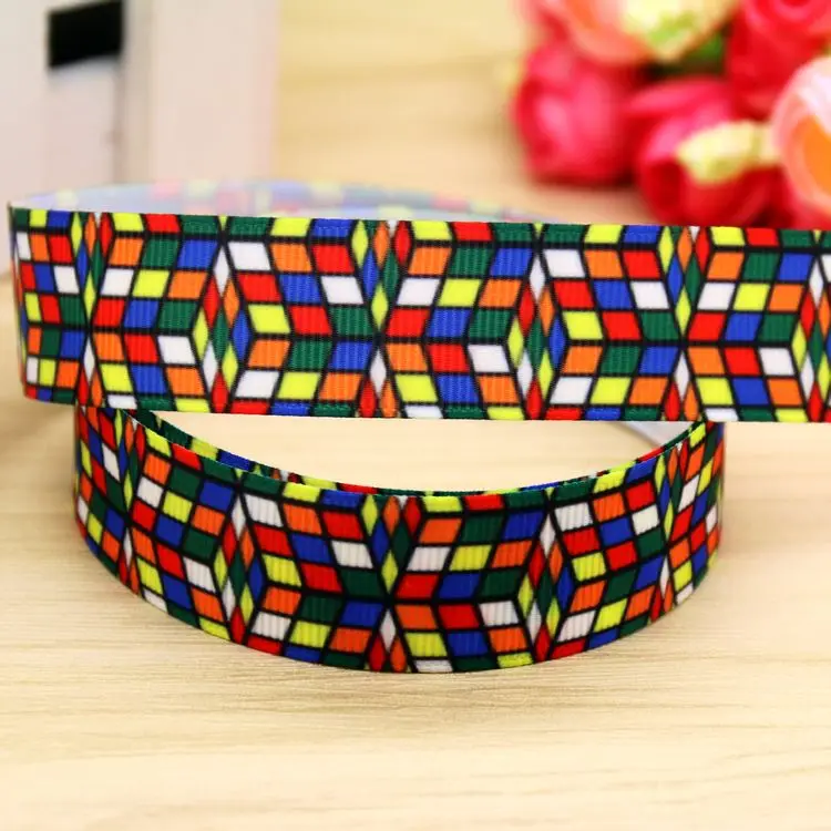 DHK 7/8'' 5yards magic cube printed grosgrain ribbon headwear hair bow diy party decoration OEM Wholesale 22mm E1171 | Дом и сад
