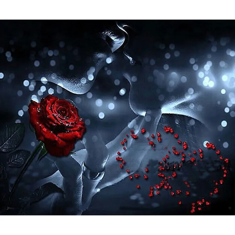 Алмазная 5D картина сделай сам с надписью Love Kiss Rose вышивка крестиком полная