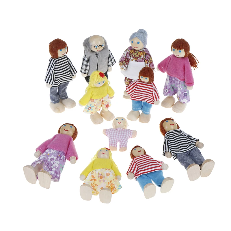 Juguetes de madera pequeños para niños, casa de muñecas familiares, figuras vestidas, muñecos de juguete para niños, regalo