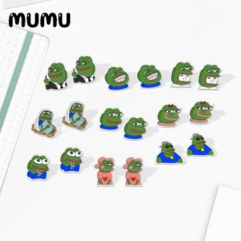 

2020 New Smile Sad Funny Frog Pepe Earring Cartoon Acrylic Earring Silver plated Handmade Stud Earrings Epoxy Jewelry